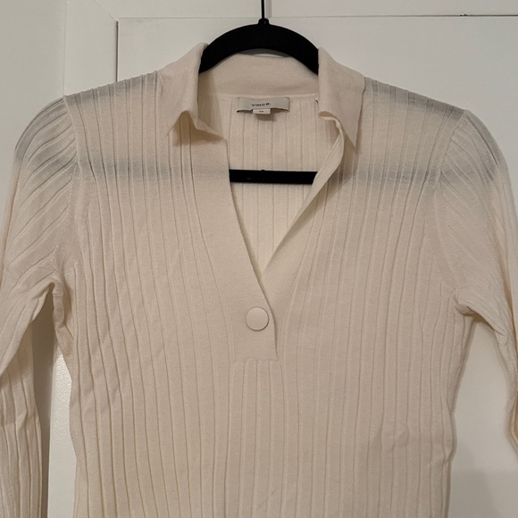 Vince ribbed knit polo top wool silk blend theory Eileen fisher cos everlane - Picture 6 of 8